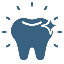 Blue tooth with shining star graphic.
